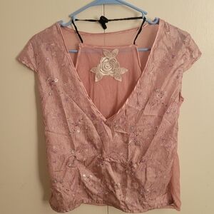 Y2K Pink Embroidered Fairycore Sheer Top | Coquette Aesthetic Blouse